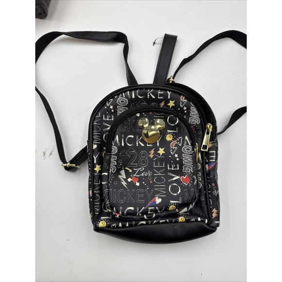 Disney Mickey Mouse "Love" Mini Backpack Black Multi 8"x8"x4" - Picture 2 of 4